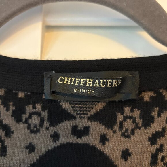 Schiffhauer cardigan sweater 42 tan black crewneck long sleeves snap closure - Picture 6 of 12